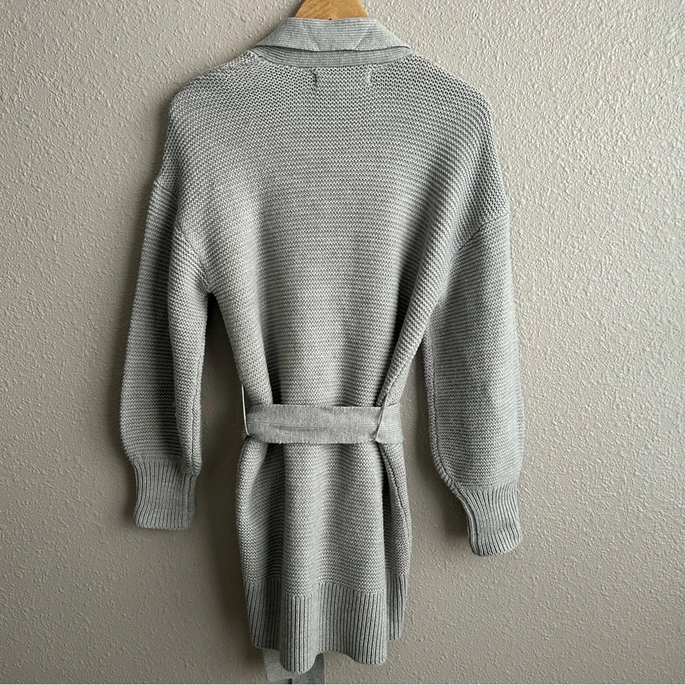 Vero Moda Light Gray VMNONAME Long Knit Tie Waist Shawl Neck‎ Cardigan Sweater